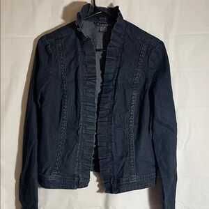 Baccini Dark Blue Ruffle Trim Jean Jacket